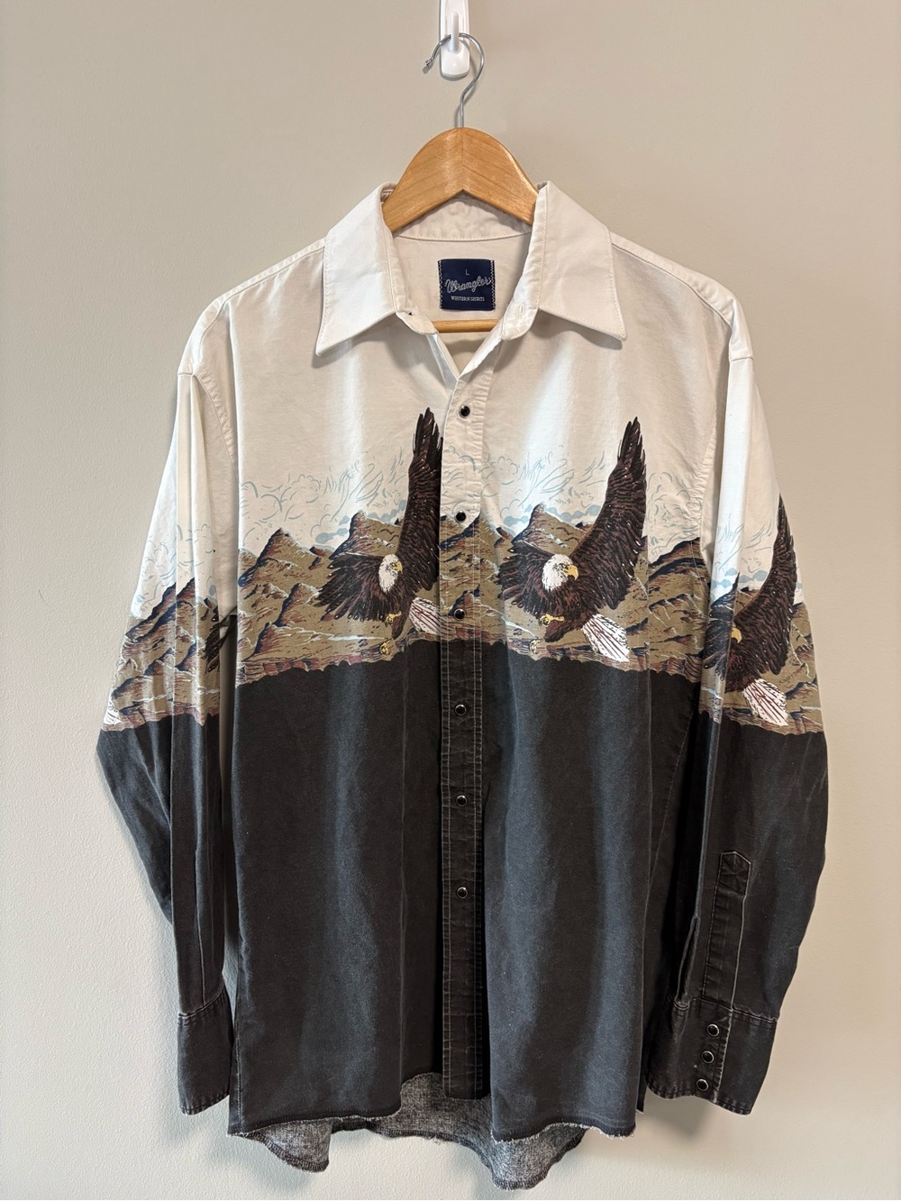 Vintage Wrangler Western Pearl Snap Shirt Mens Large Eagle Mountains
